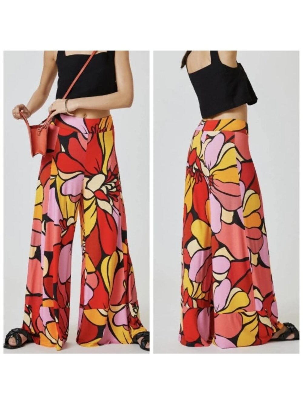 Farm Rio Medium Petite Multicolor Floral Wide Leg Pants Creativecore Boho